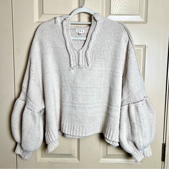 POL Sweaters - POL Oversized Chunky Knit Hooded Sweater Bishop Sleeves